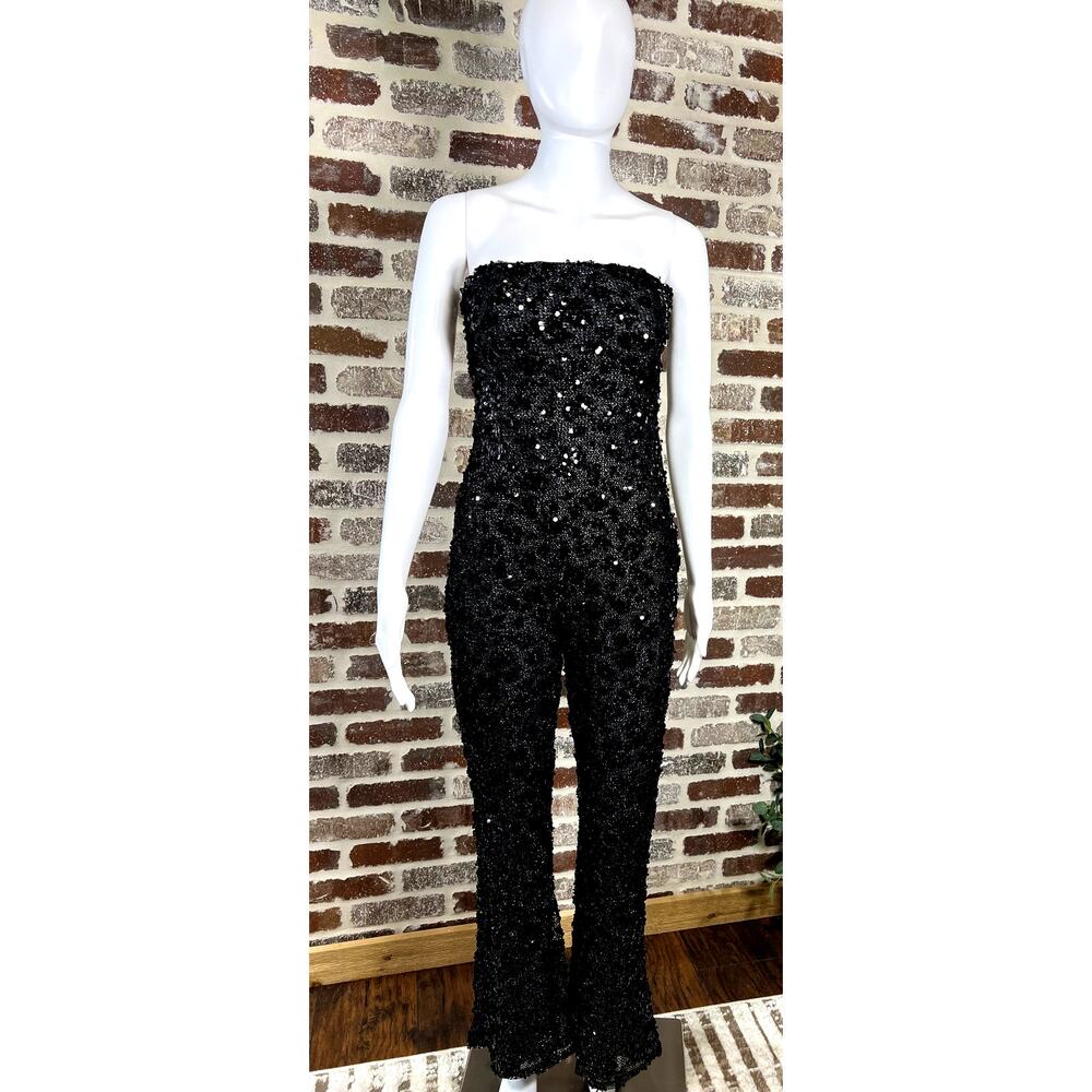 12TH Tribe NWT Elegant Sequin Sparkle Jumpsuit Strapless Flare Leg Womens Size M